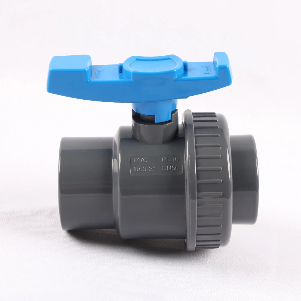 PVC Cheap Price Single Union Water Fitting Grey Body Blue Handle Ball Valve