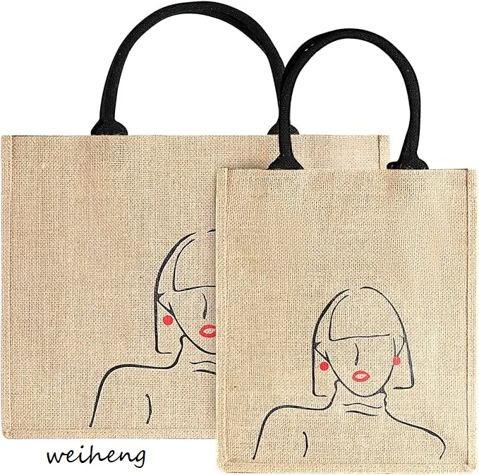 Customized Printing logo Recycled  High Quality Load Capacity Women Small Shoulder Shopping Jute Tote Bag manufacture
