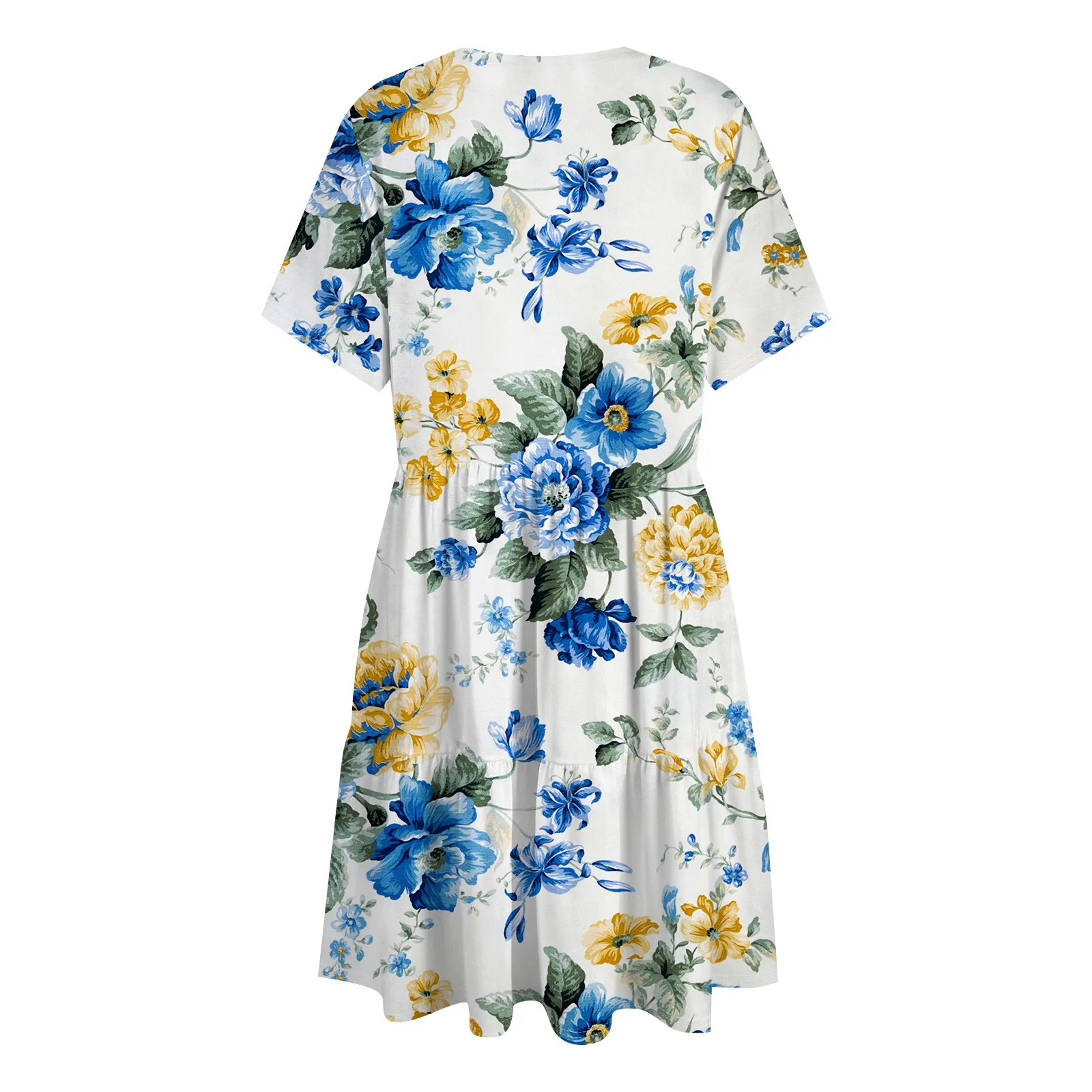 Elegant Ladies' Casual Dresses Short Sleeve Floral Print Summer O-Neck Knit Loose Silhouette Dress for women