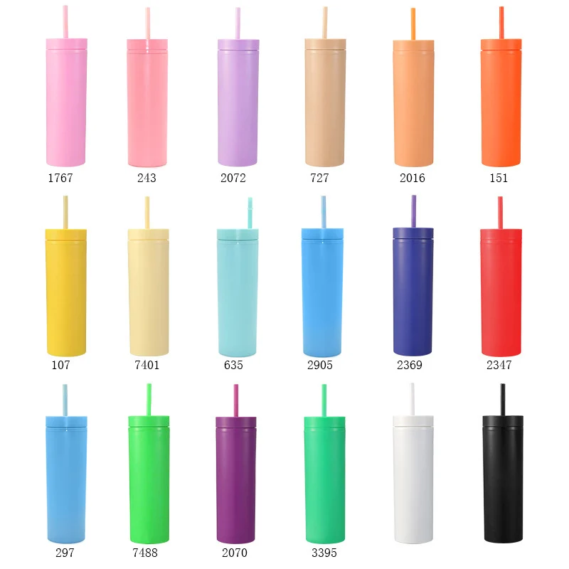 16oz Double Wall Skinny Tumbler Straw Cup Acrylic Personalized Plastic ...