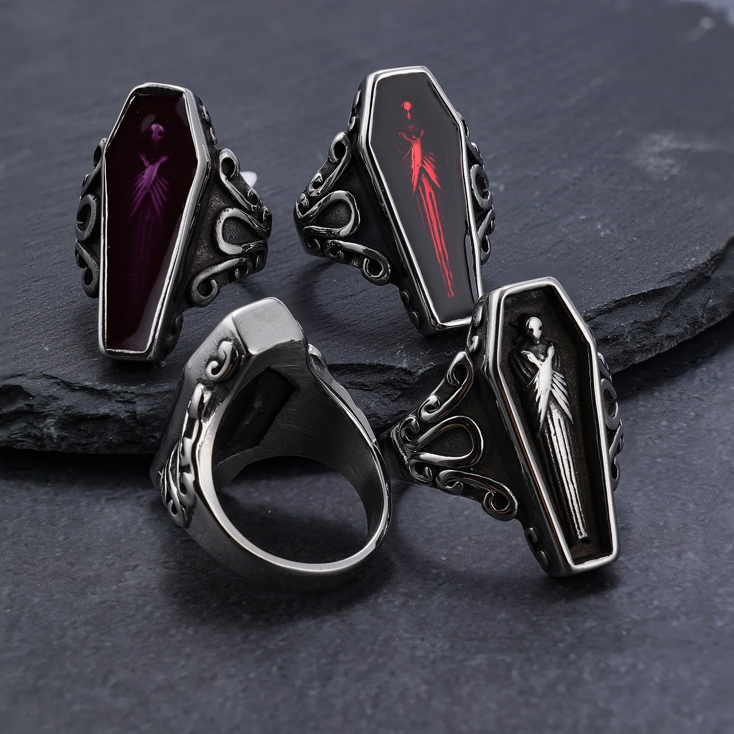 Custom Punk Style Stainless Steel Oxidation Dark Vampire Zombie Coffin ...