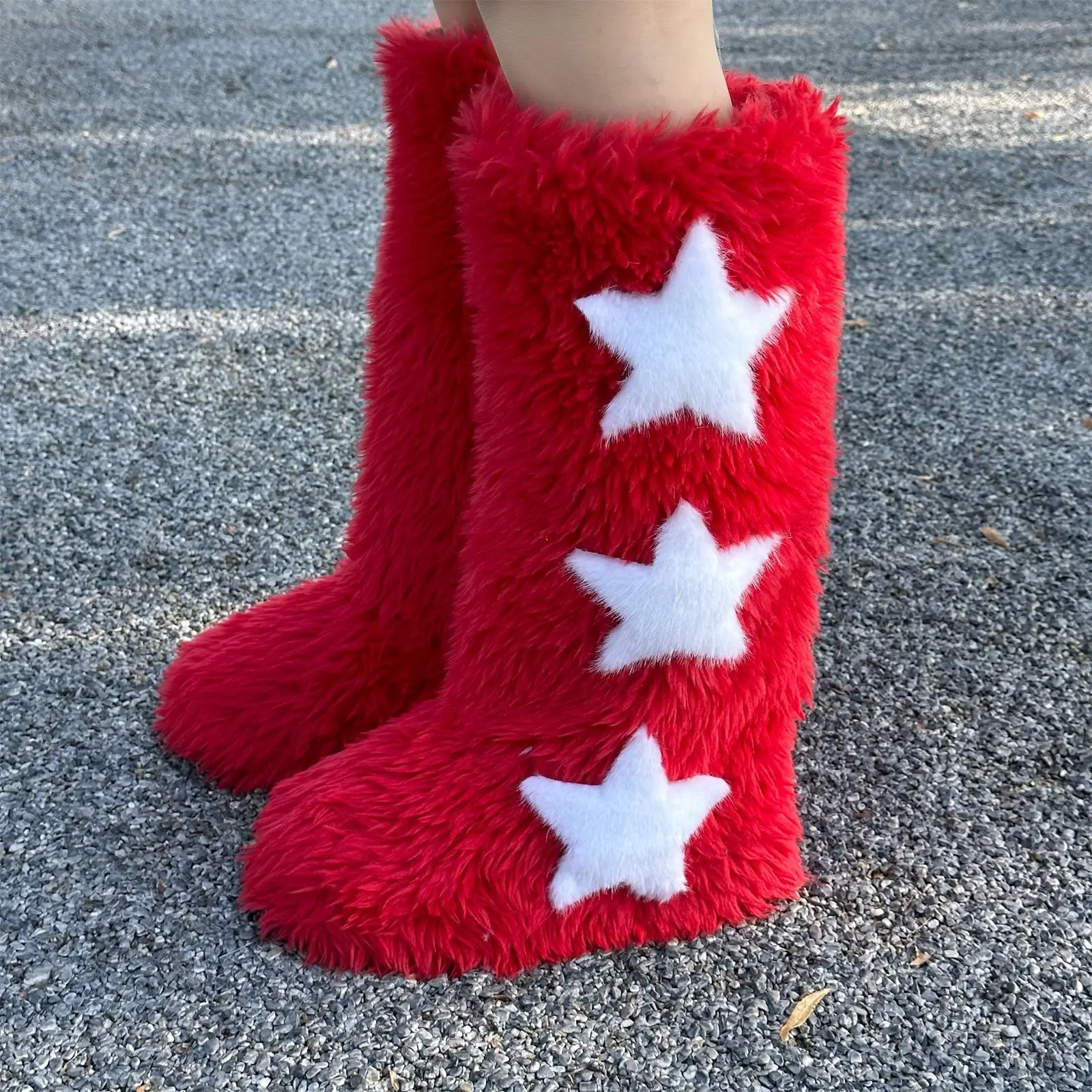 2024 Fuzzy Slippers Boots Women Winter Star Five Pointed - Main Image