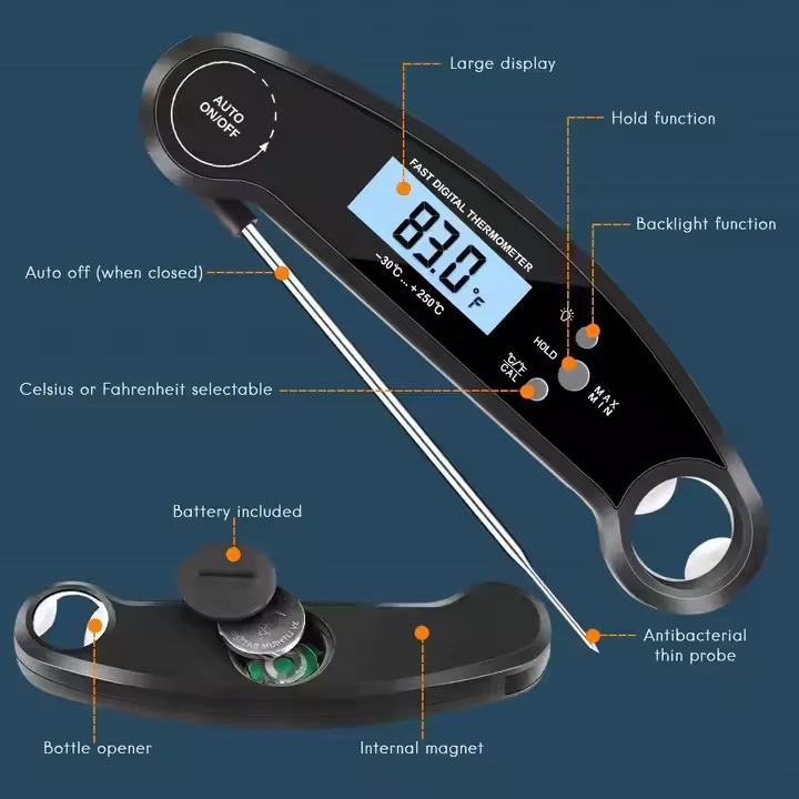 Household Instant Read Electronic Temperature Foldable Digital BBQ Meat Grill Cooking Food Thermometer for Kitchen Use
