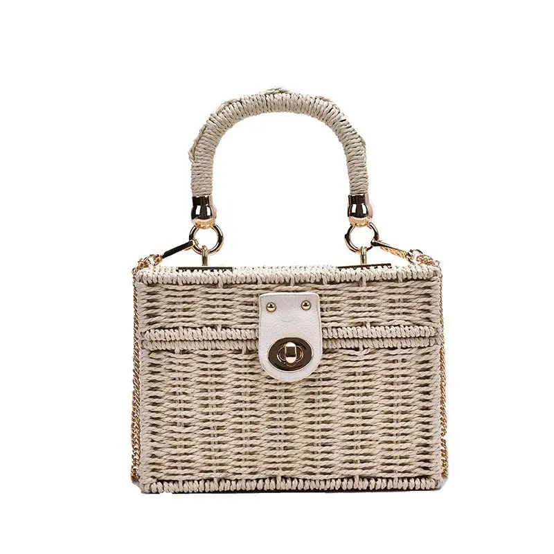 Sac Bandoulière Femme En Paille Tressée - Grand Modèle Avec Fermoir Boucle - Tendance Pour Plage, Ville, Shopping