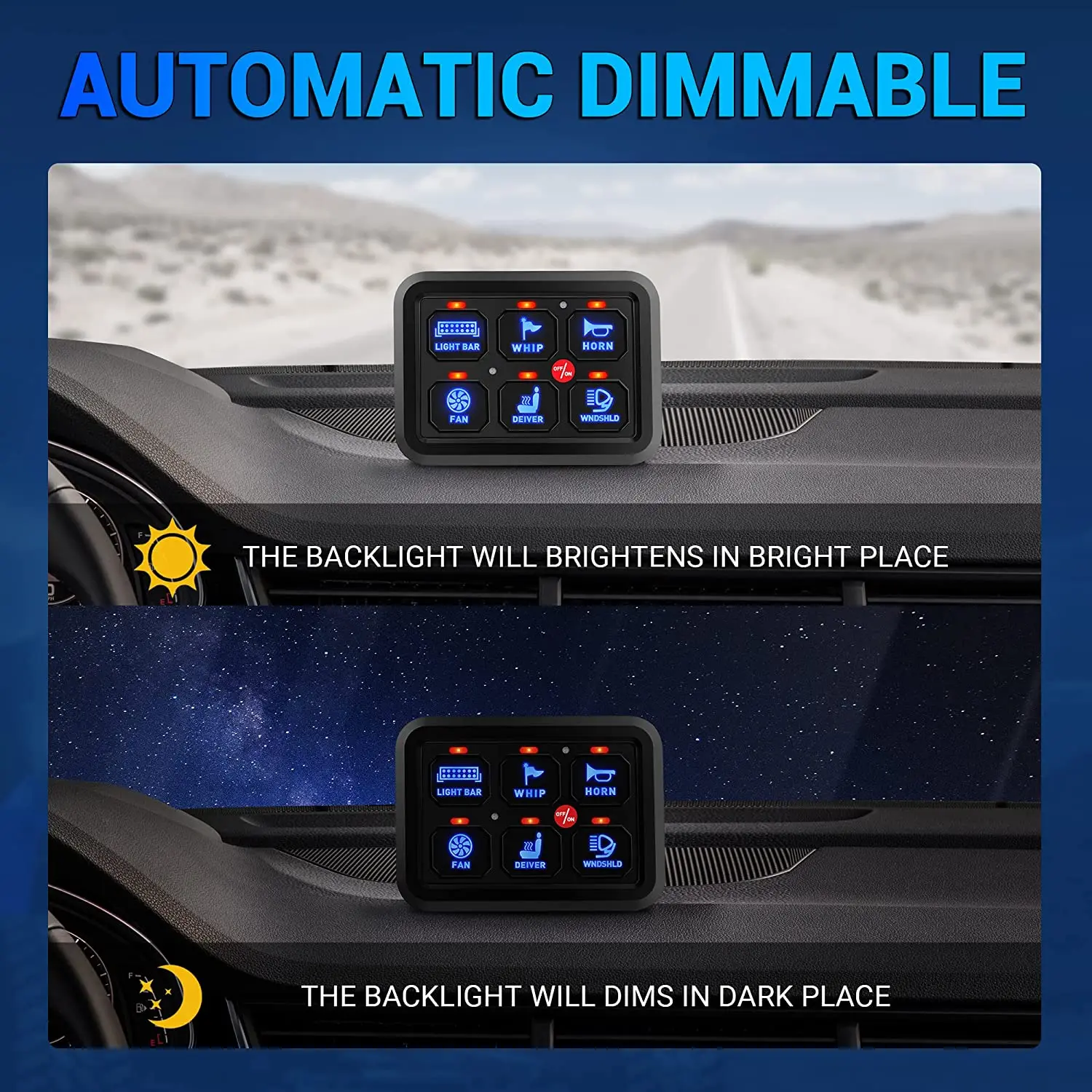 6 Gang Switch Panel Universal Circuit Control Relay System with Fuse Wiring Harness Automatic Dimmable ON-Off LED Switch Pod for Cars Trucks Boats ATV UTV SUV