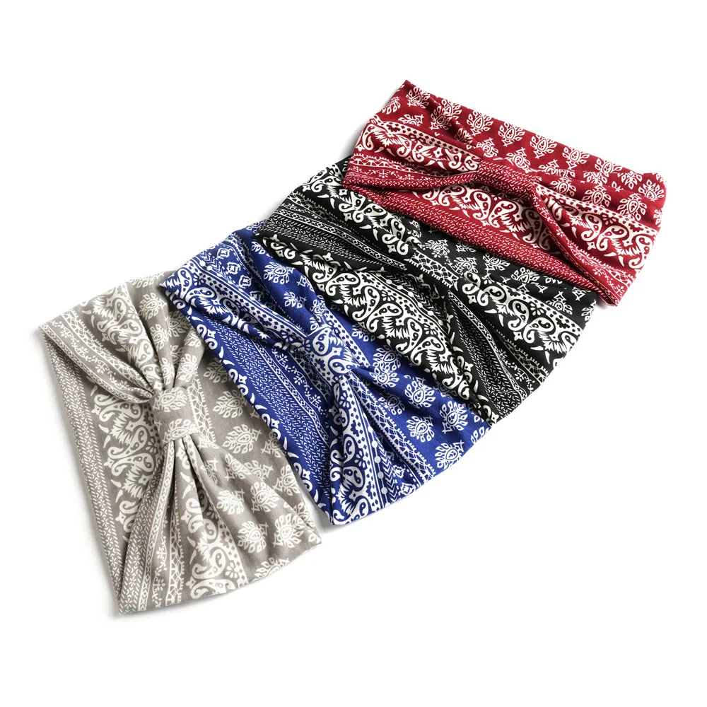 Оптовая продажа спортивные широкие Пейсли повязка на голову, для фитнеса, для бега, баскетбола, головные обручи Boho повязка на голову повязкой на голову-чалмой для женщин