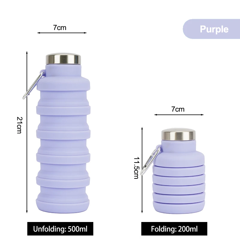 Popular Collapsible Silicone Water Bottle Silicone Water Bottle Water Bottle with Carabiner for school