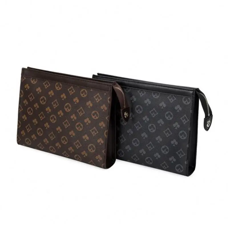 Bolso de mano de marca de lujo para hombre, cartera larga de cuero con  doble cremallera, de negocios, informal, de mano, color negro y  marrón|Carteras| - AliExpress