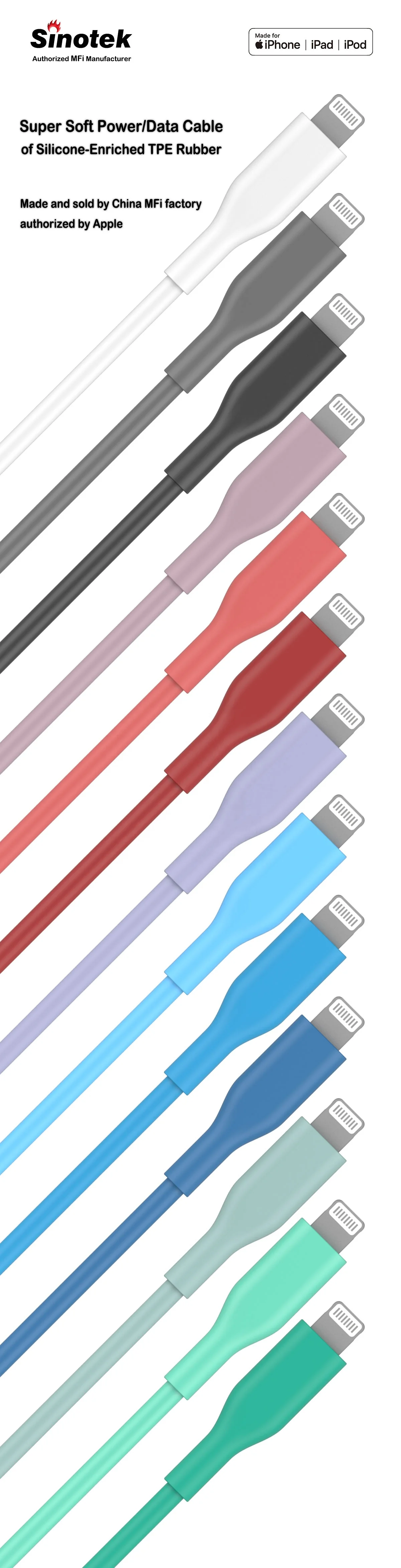 Кабель Lightning 2.4a для быстрой зарядки mfi сертифицированный кабель lightning tpe c94 для iphone