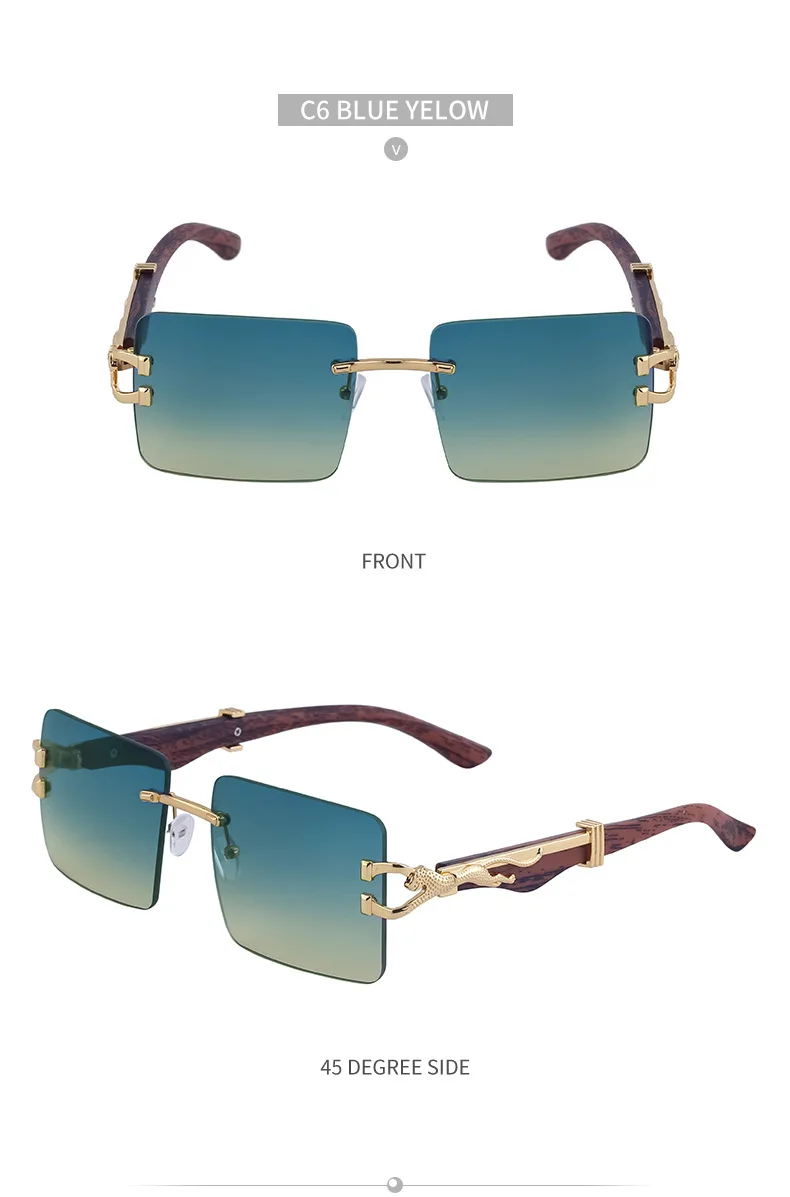 Lbashades Retro Rimless Sunglasses Mens Personalized Cheetah Square Frame Sunglasses Womens