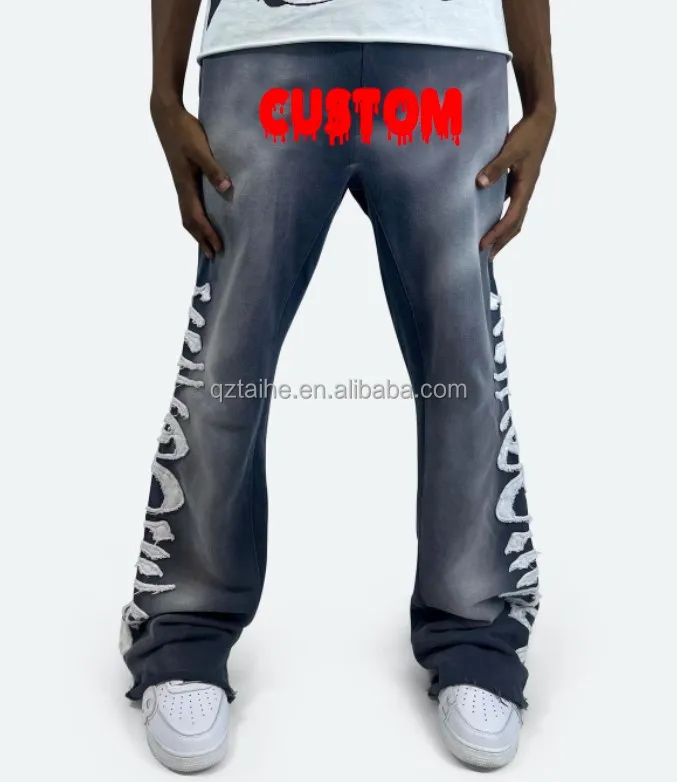 Custom Acid Wash Embroidery Sweatpants Logo Cotton Oversized Pants Mens ...