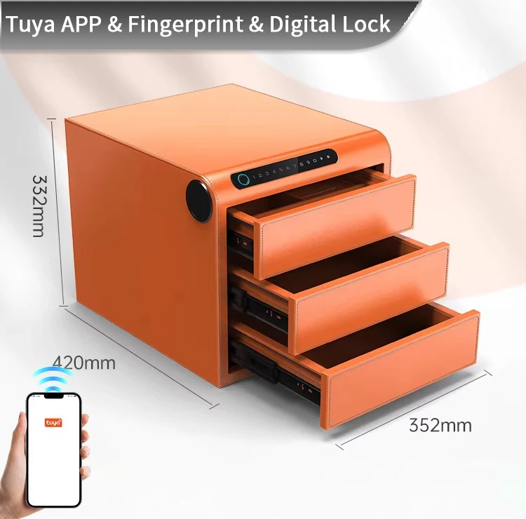 F2-3A CEQSAFE WIFI Smart Luxury Leather Safe with Electronic Digital Fingerprint Lock Home Use Biometric Jewelry Security Drawer