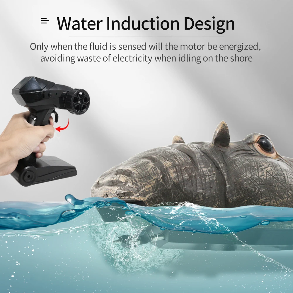 Flytec V305 Radio Control Simulation Hippo Head RC Boat Motion Floating Bath Tub Toys