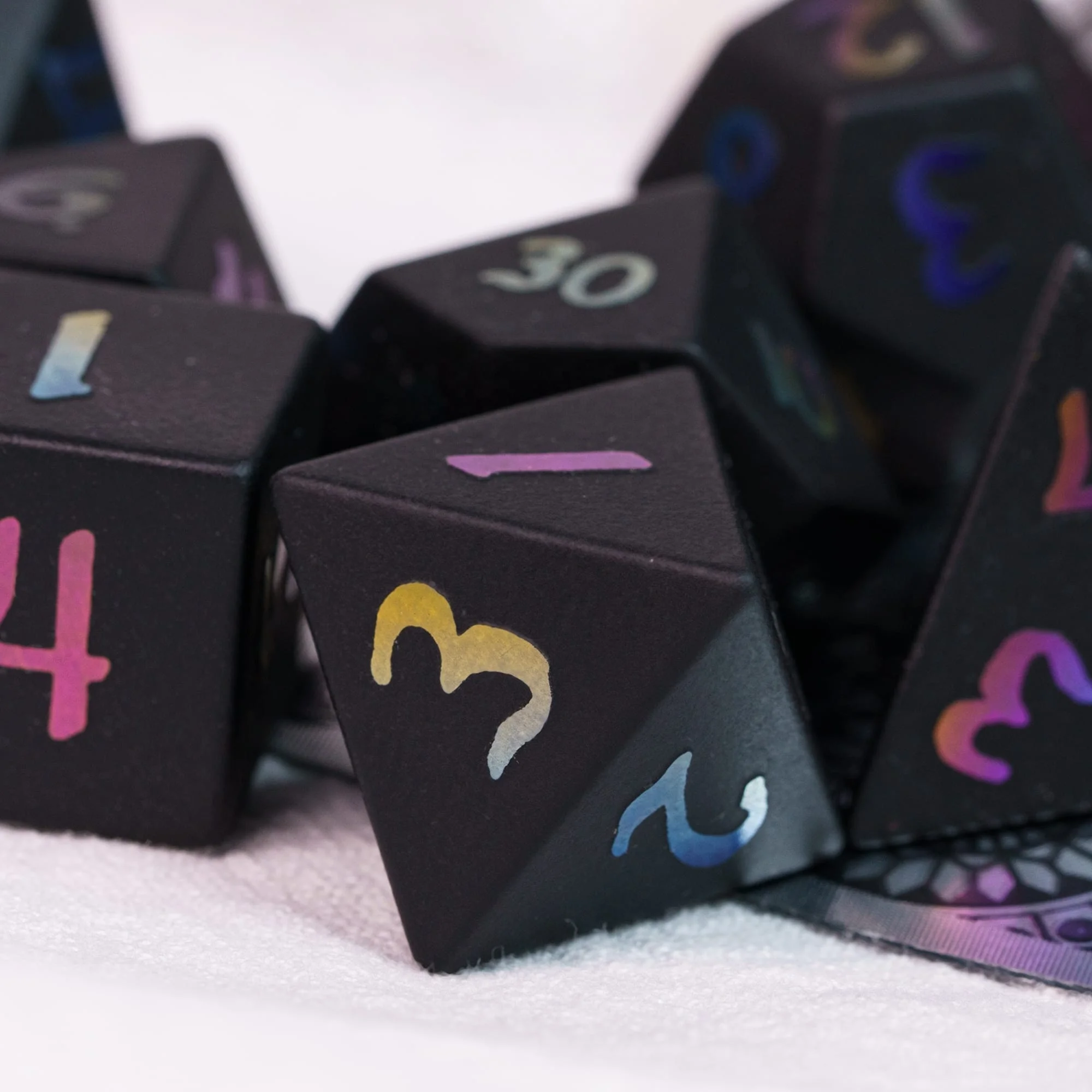 Udixi Polyhedral Custom logo Dungeons and Dragons Stone Gemstone Gem Obsidian Cube D&d Dice Game Set