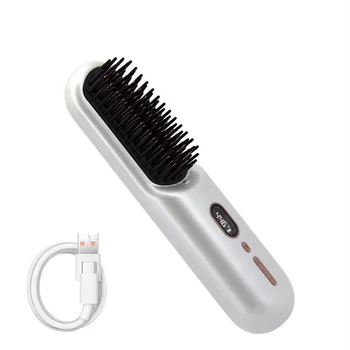 Ceramic Electric Hair Comb Cordless USB Rechargeable Ionic Brush LCD