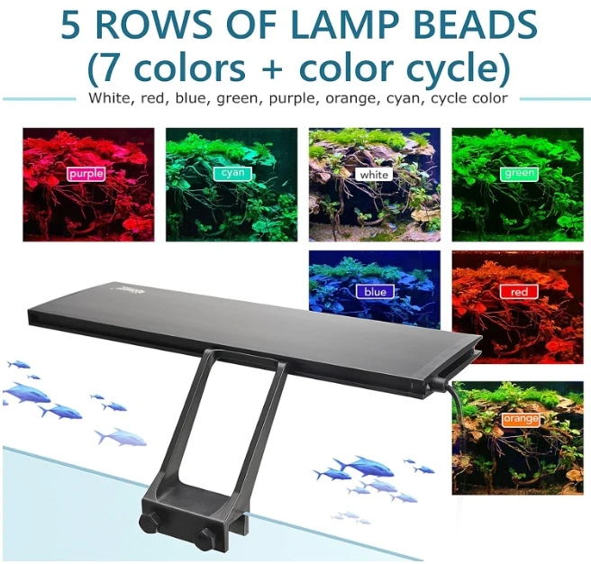 Hygger Clip on Lighting Aquarium LED Light, 14W Sunrise-Daylight-Moonlight  Fish Tank Light with 7 Colors for LIVE Planted Tank