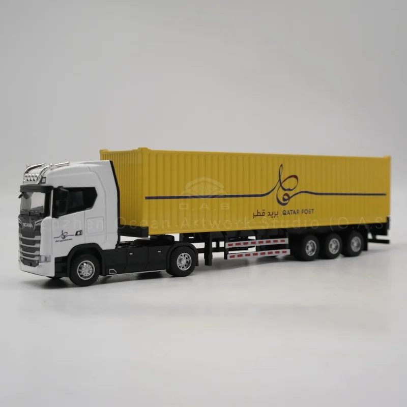 نموذج حاوية 【L】O.A.S من مصنع النماذج، هدية شحن مخصصة، نموذج شاحنة لعبة من مواد سبائك معدنية قطر بمقاس 1:50