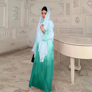 Good Quality Abaya Two-Piece Set Feather Sleeves Design Beautiful Gradient Islamic Clothing Abaya