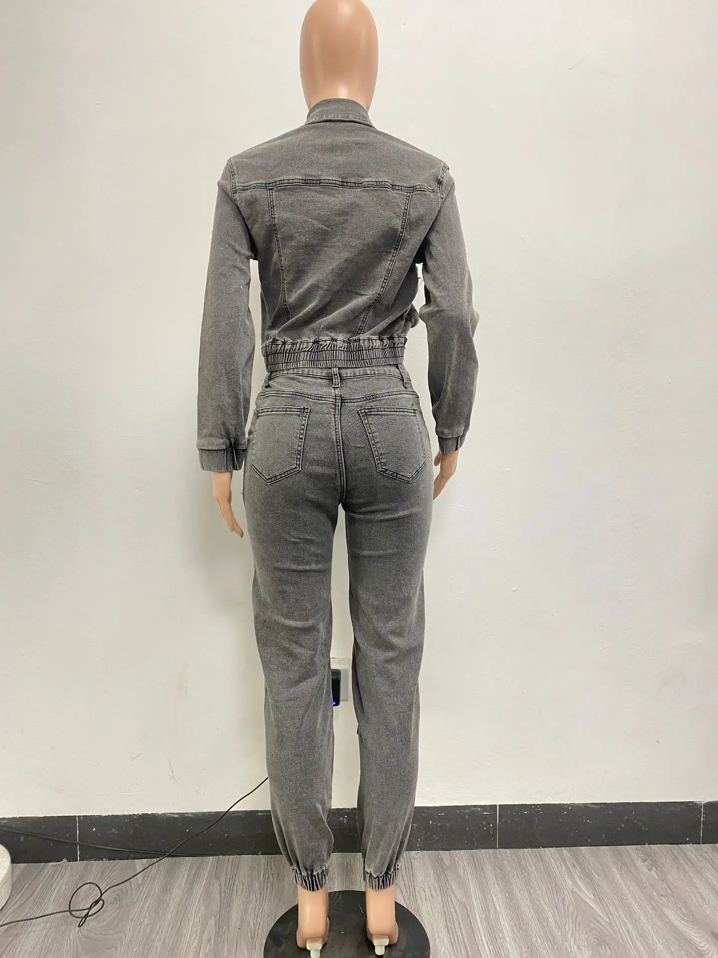 NEW Fashion Women Multi-pocket Washed Denim Long Pants Set Casual Denim Sets Women Two Piece