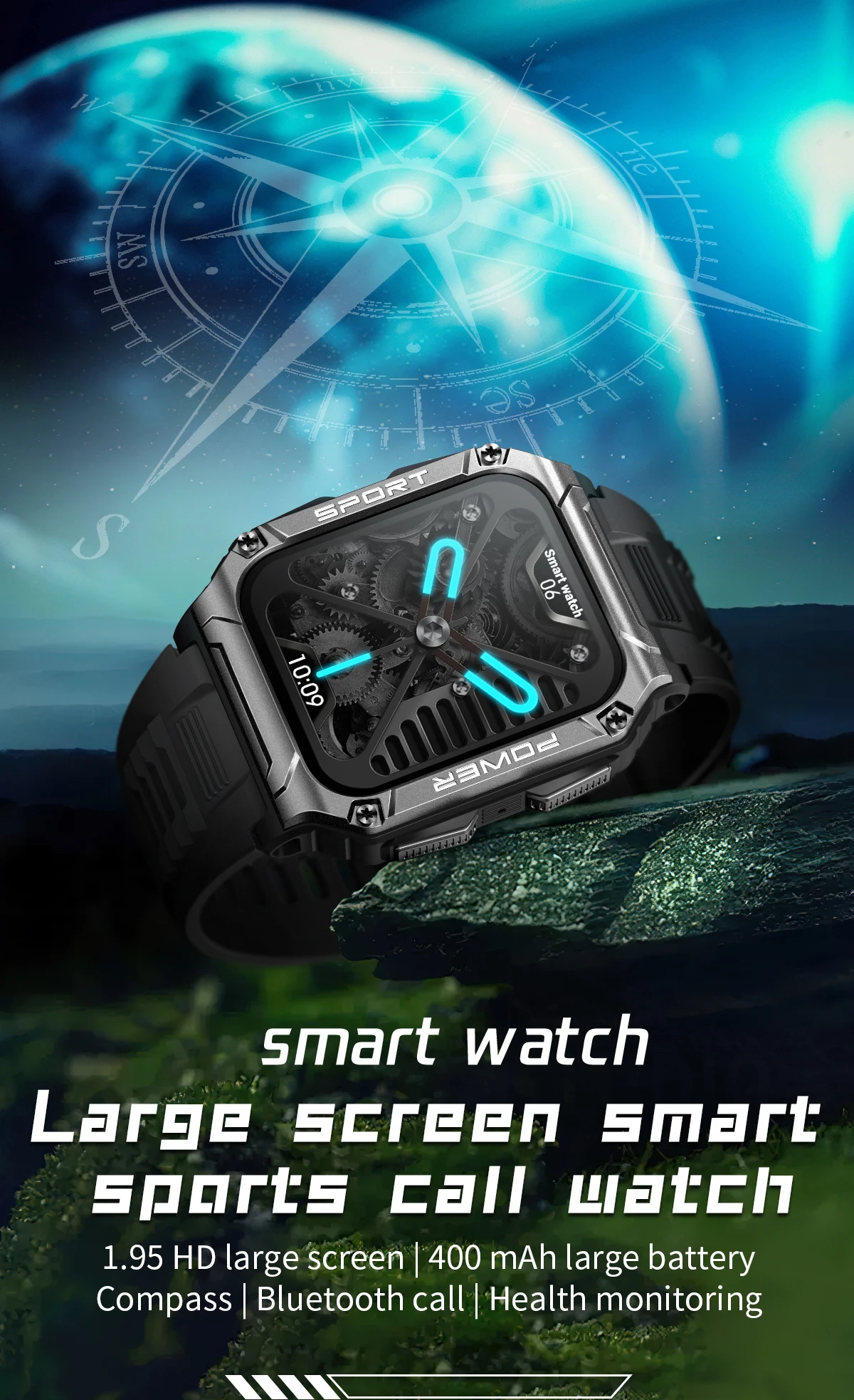 Nx6 Compass Smartwatch 1.95" Big Screen Bt Calling 400mah Large Battery Mobile Phone Montre Ip68