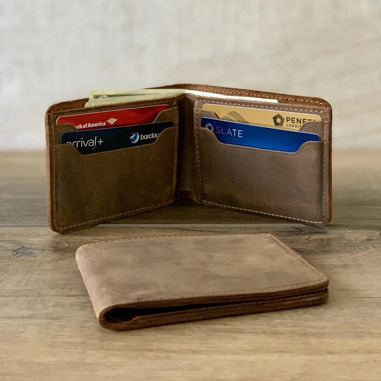 Custom Crazy Horse Wallet For Men Bifold Genuine Leather Wallets