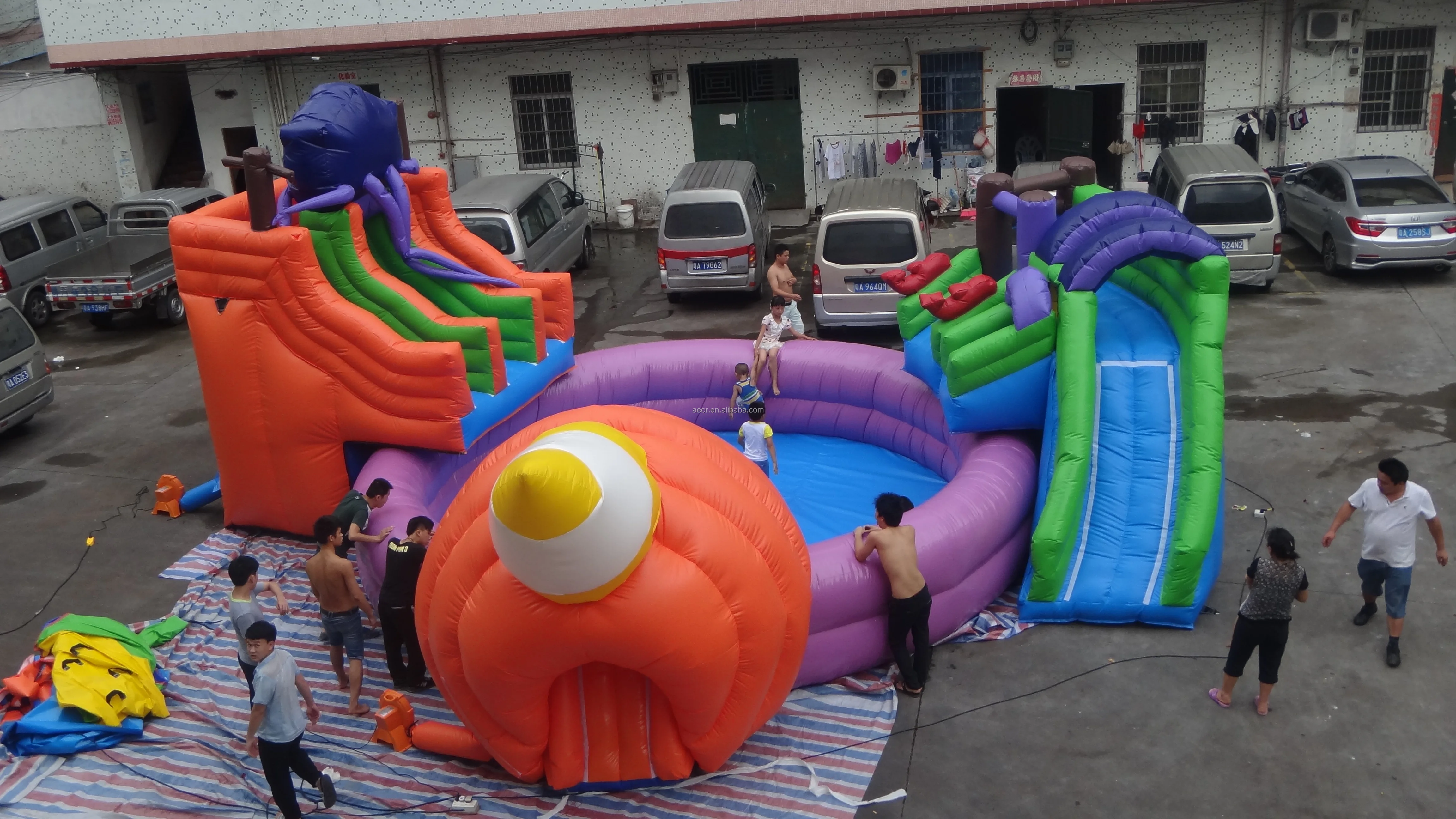 Commercial Inflatable Water Park With Water Slide And Pool Custom Inflatable Ground Water Park
