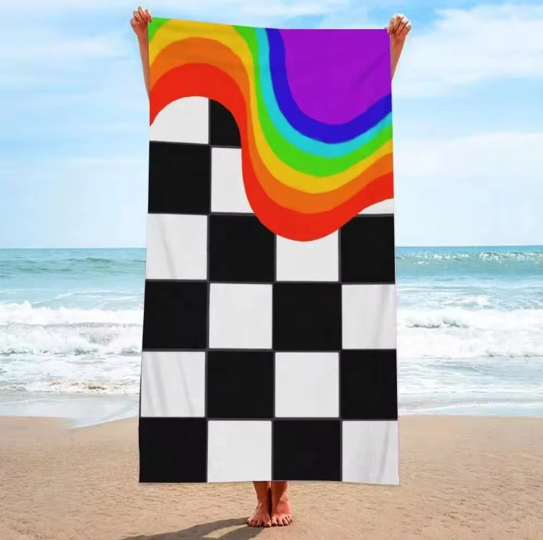 Wholesale 100*180cm Microfiber Beach Towels Customized Checkered Floral Pattern Fashionable Turkish Summer Compressed Travel Gym details