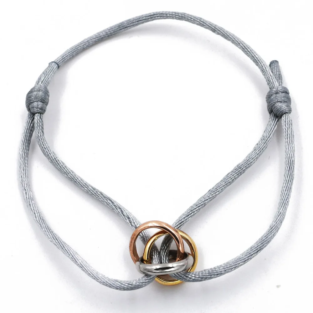 Custom 3 Tone Color Triple Band Rings Interlocked Rolling Rings Handmade Red Rope Bracelets Adjustable
