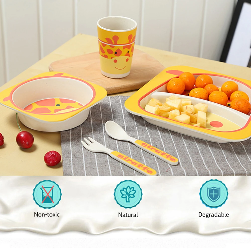 Children's Silicone Tableware Dinner Set Plates Feeding Dishes Plates Cup 5pcs 