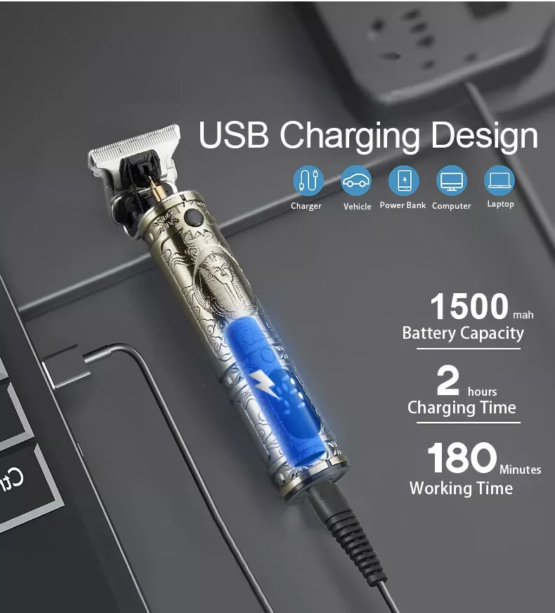 Машинка для стрижки волос Gold Trimmers с зарядкой от USB, профессиональный триммер для бороды с ЖК-дисплеем, электрическая машинка для стрижки волос T-blade