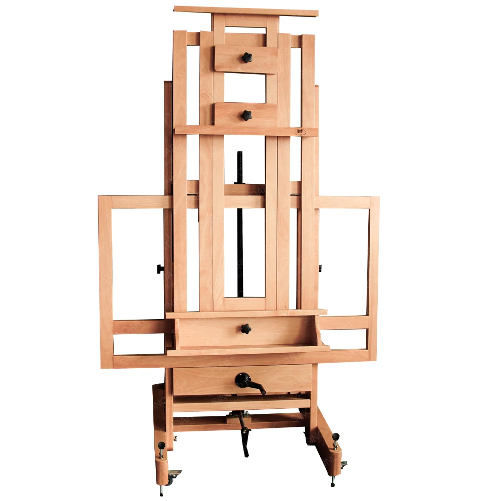 SINOART Artist Extra- Large Multi-Function Studio Easel Deluxe Heavy Duty Artist Studio Wood Easel With Casters Rocker