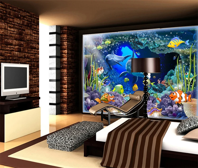 Underwater World Dolphin Wallpaper Home Decoration Beautiful Fish 3d Stereo  Animation Wallpaper Mural - Buy 3d Wallpaper Home Decoration,Animation  Wallpaper,3d Wall Mural Product on 