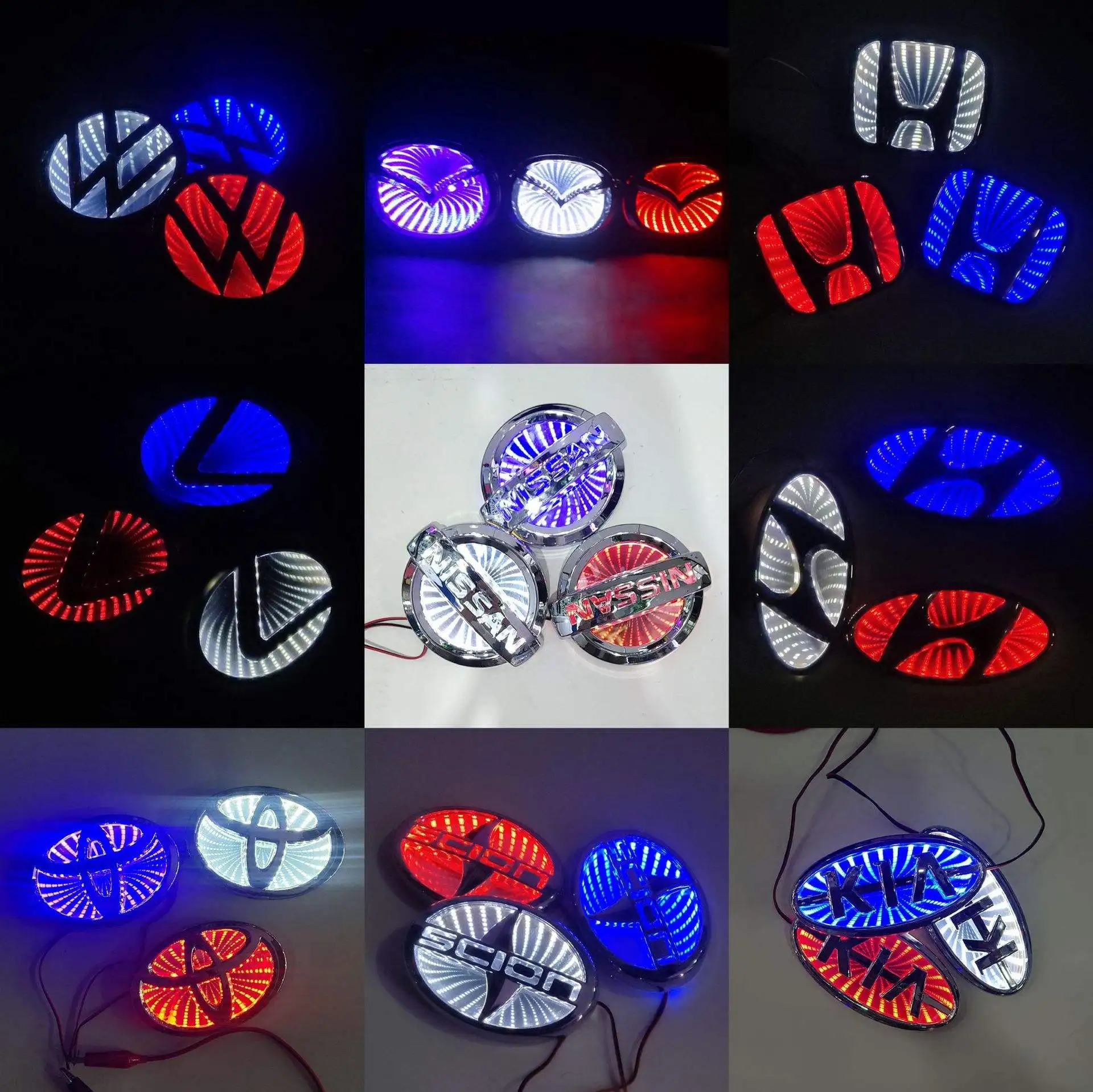 3d Car Emblem Universal Car Front Grille Logo Light Led Auto Badge Tail ...