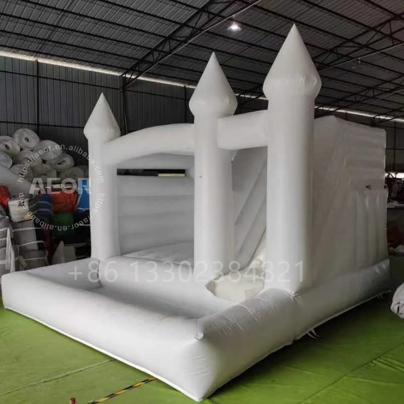 Commercial PVC Ball Pool and Blower White Blow up Jumper Castle Inflatable Bounce House Water Slide