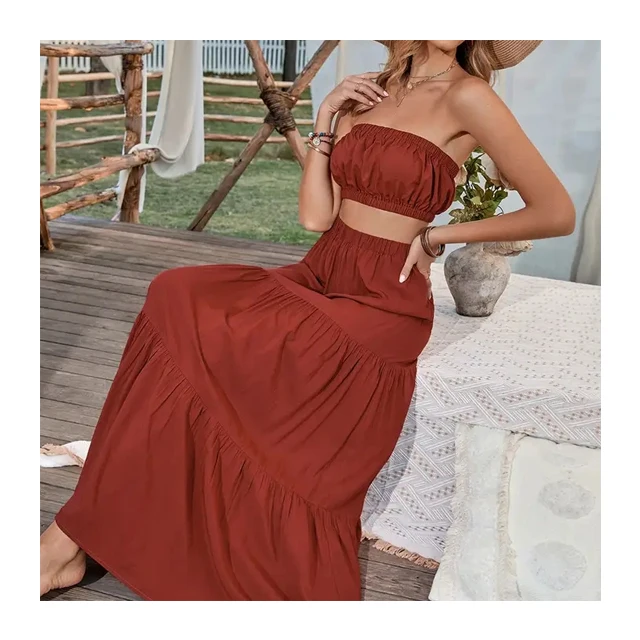 Oem Summer Roupas Femininas Formal Casual Dress Korean Style 2 Piece Set Tube Dresses Short Set Woman Clothing 