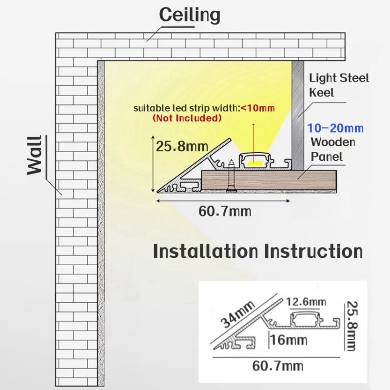 Ceiling Edge Top Corner LED Aluminum Profile Embedded Reflector Channels Drywall Backlight Living Room Decor Linear Strip Lights