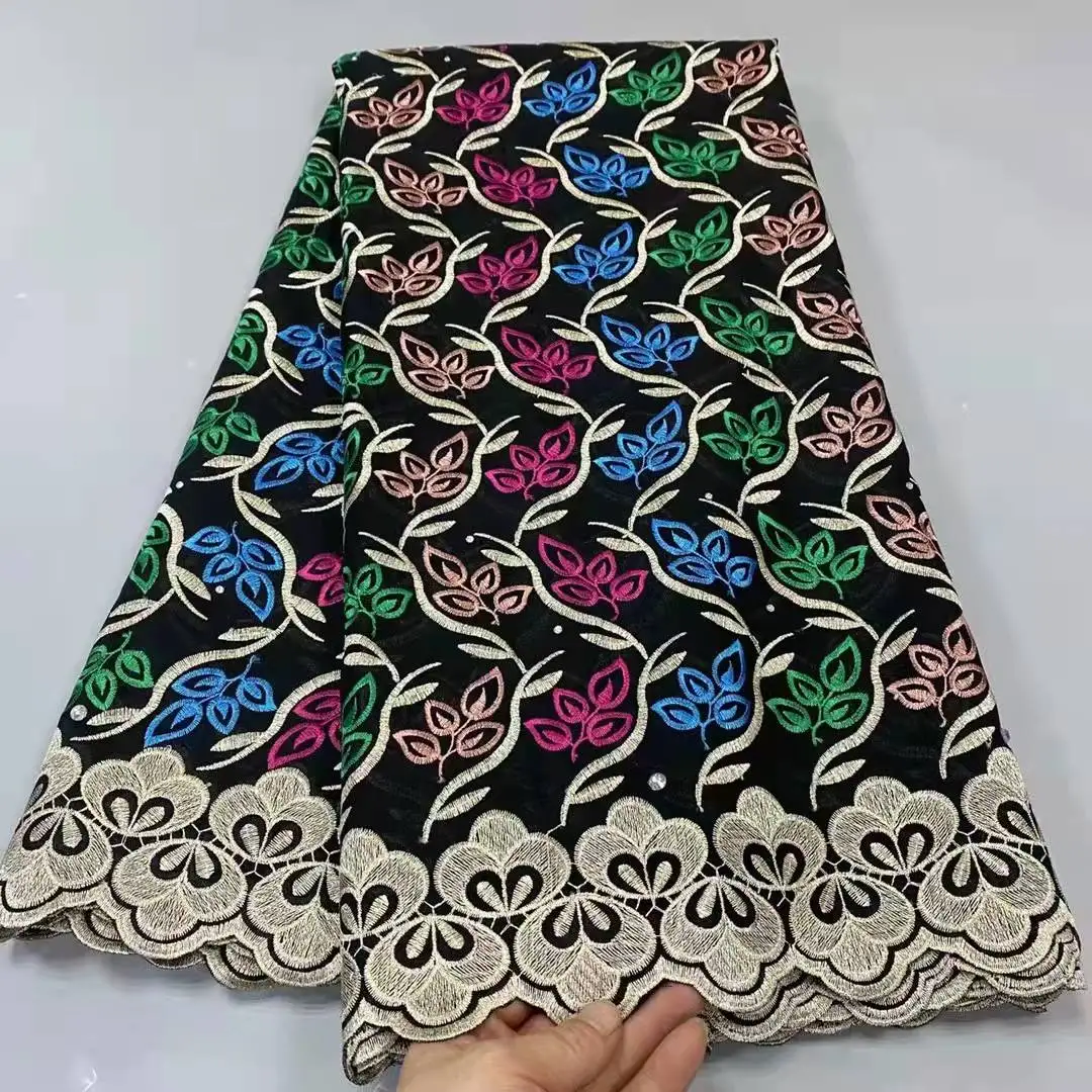 BLACK MULTICOLOR COTTON store SWISS VOILE LACE FABRIC