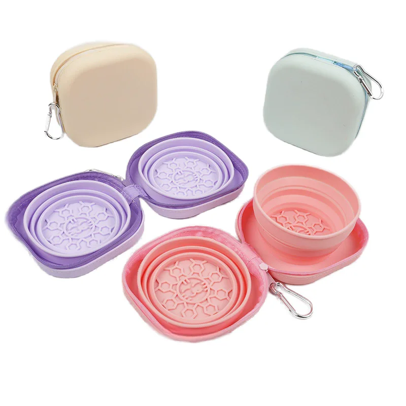 2 in 1 Folding Silicone Pet Bowl with Zipper Closure New Outdoor Carrying Cat and Dog Feeding Bowl