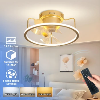 Modern 50CM LED Ceiling Light Fan with White Light Multiple Blades and Remote Control DC Motor Lamp for Living Room & Bedrooms