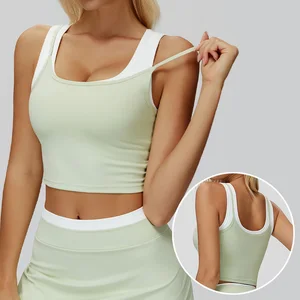 Roregal New Design Two Piece  Set Nude Fashion Casual Top Running Yoga Sports Bra Top With Chest Pads