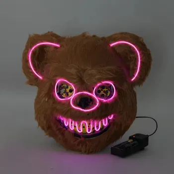 Mask-Light Up Led Hot Sale Halloween Mask Led Glowing Mask The bear With Blood Horror Handmade Digital Printing Halloween Party