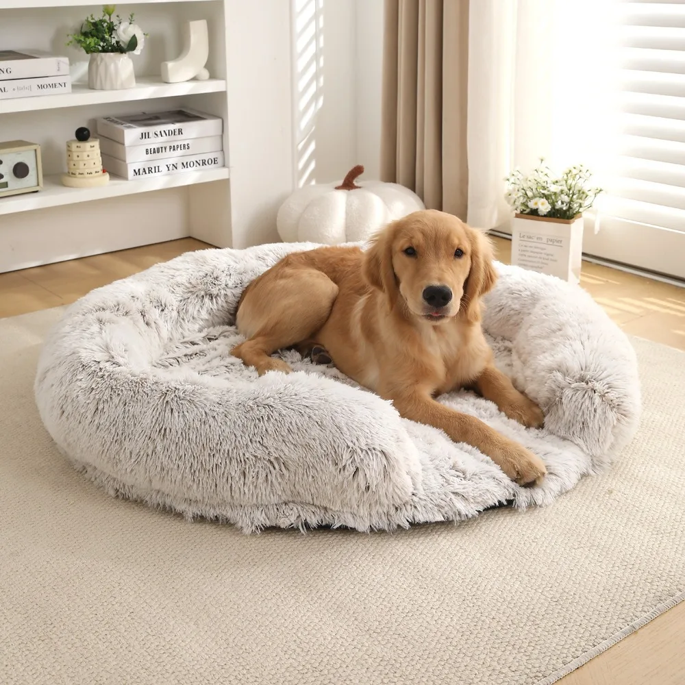 Cama redonda de felpa para mascotas, cálida, suave y cómoda, lavable a máquina, de lujo, para perros y gatos, venta al por mayor