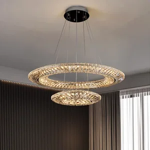 Light Luxury Crystal Lamp Ring Chandelier for Living Room Dining Room and Bedroom Simple Design with Remote Control