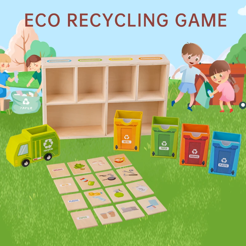 Деревянные контейнеры для сортировки натуральных материалов зеленый Мусоровоз центр переработки игрушек игровой набор с аксессуарами сокращает и повторно использует