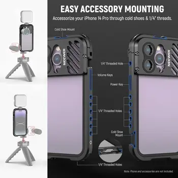 NEEWER Video Rig Cage for iPhone 14 Pro with Cold Shoes Tripod Mount Aluminum Smartphone Video Rig Mobile Phone Stabilizer detail image