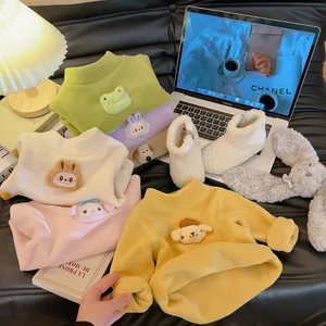 Children's Winter and Autumn Warm-up Tops for Boys and Girls - Thick Plush Long-sleeved Half-neck Pullover Base Layer Shirts