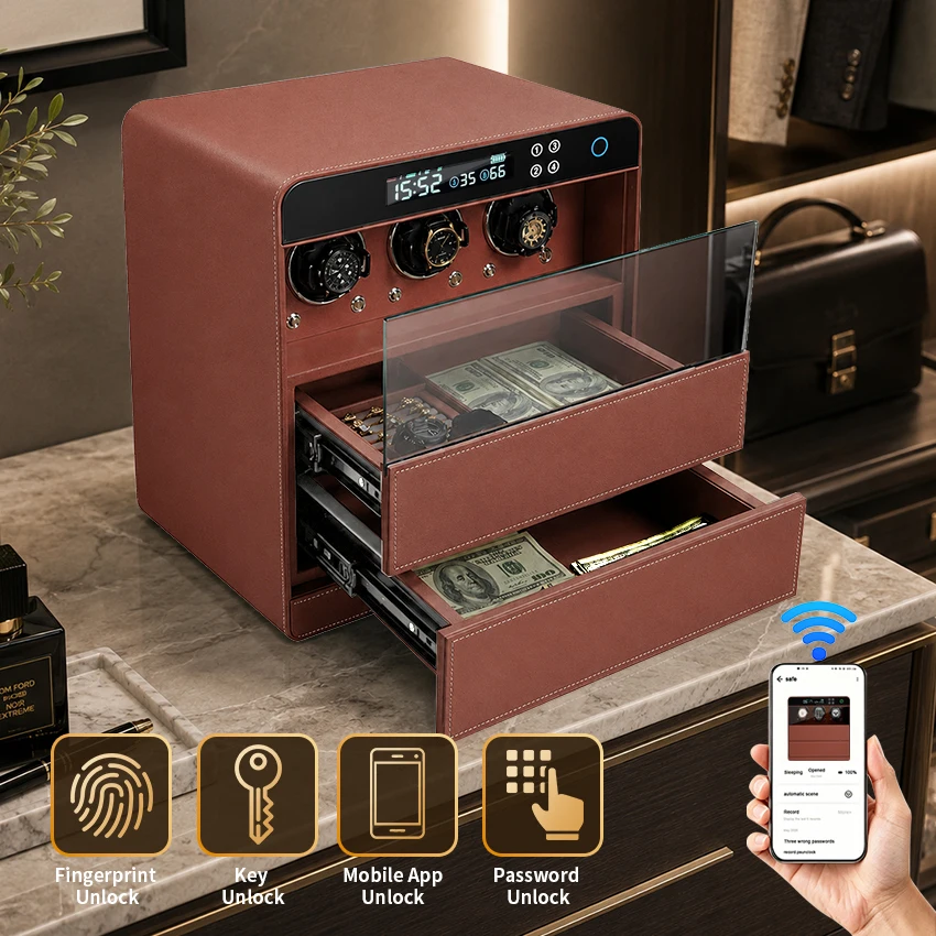 CEQSAFE Mabuchi Motor Rotating Leather 3 Slots Winder Watch Safe Box Drawer Safe Box Fingerprint Eco-Friendly Customizable Color
