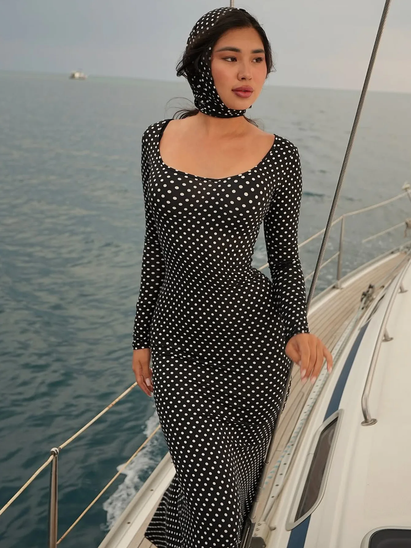 Winter New Fashion Printed Slim Wave Long Sleeve Floor-Length Casual Dress thumbnail