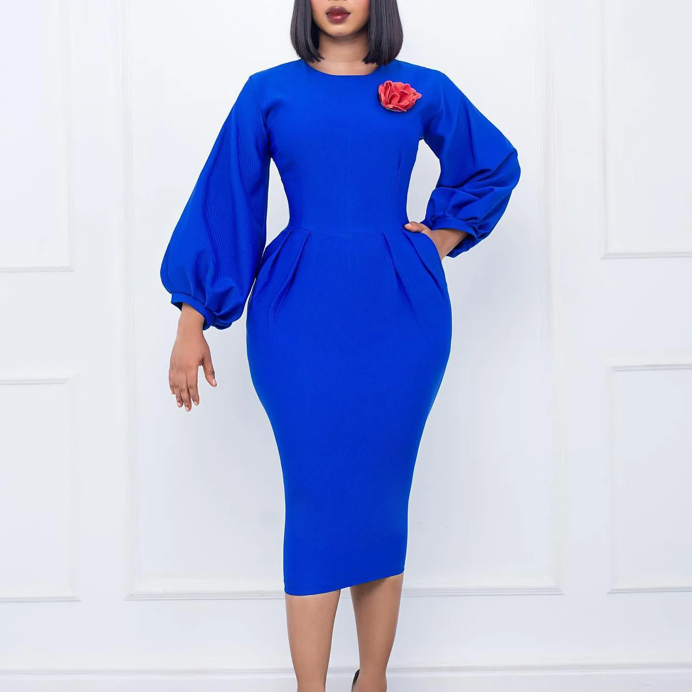 cornflower blue midi dress with sleeves Juliana Blue Embellished Midi Dress With Cape Detail – Frock and Frill