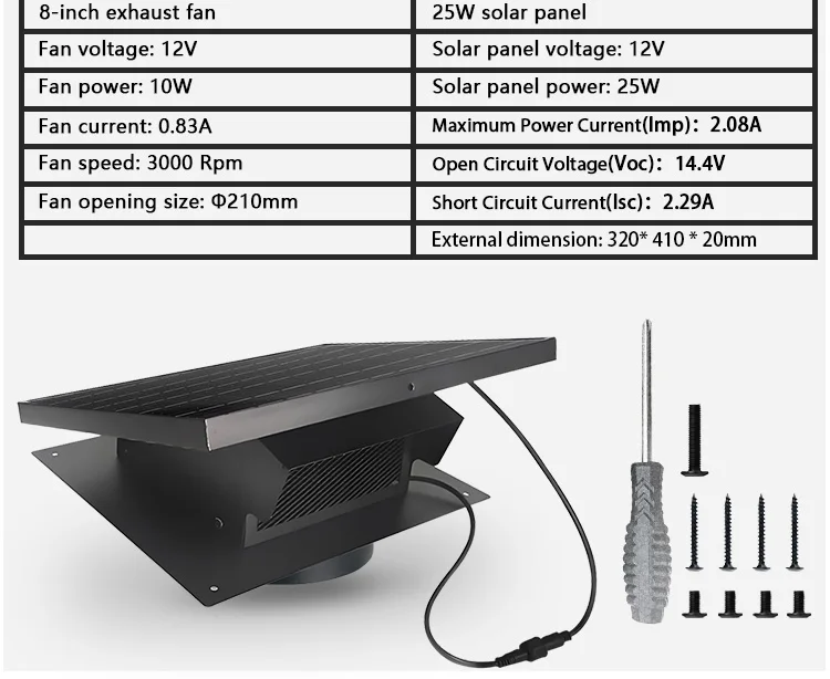 Solar Attic Ventilation Fan, 25W, Roof, Plastic - detail 6